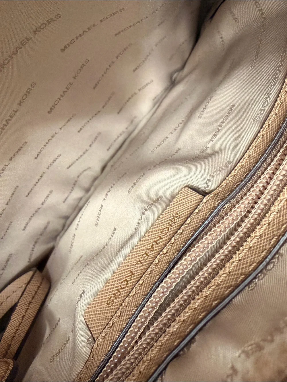 Michael Kors Brown MK Logo Satchel with Tan Trim
